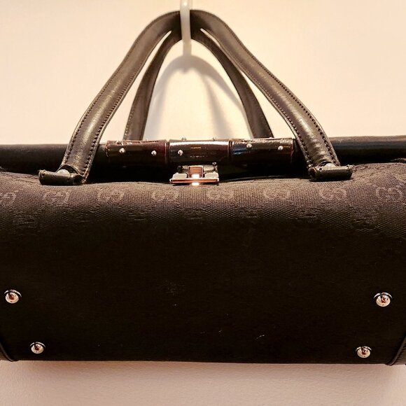 Authentic Gucci Monogram Bullet Satchel Handbag with Bamboo Accent & Dust Bag - Picture 5 of 16